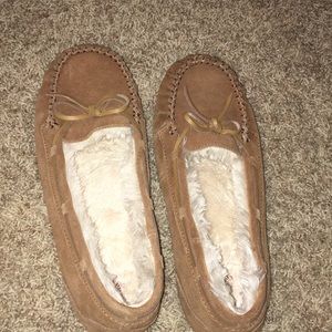 Tan moccasins